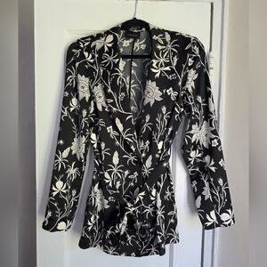 Scotch & Soda Black and White Floral Belted Blazer